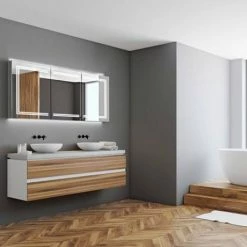 HIB Edge 120 LED Illuminated Aluminium Mirror Cabinet - 49700 -Bathroom Mirrors Shop 49700 D1 460