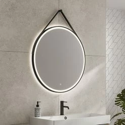 HIB Solstice Matt Black 80 Round LED Illuminated Mirror - 79520800