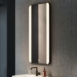 Arezzo Matt Black 600 x 1200mm Rectangular LED Illuminated Anti-Fog Bathroom Mirror