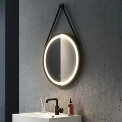 Arezzo Matt Black 600mm Round LED Illuminated Anti-Fog Bathroom Mirror