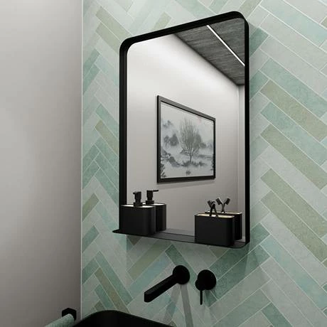 AZ5X75MB_D1_460.jpg Arezzo Matt Black 500 x 750mm Mirror with Shelf -Bathroom Mirrors Shop AZ5X75MB D1 460