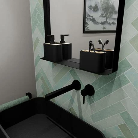 AZ5X75MB_D2_460.jpg Arezzo Matt Black 500 x 750mm Mirror with Shelf -Bathroom Mirrors Shop AZ5X75MB D2 460