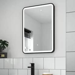 Arezzo Matt Black 500 x 700 LED Illuminated Border Mirror incl. Touch Sensor + Anti-Fog