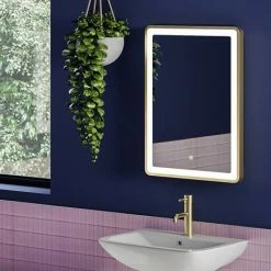 Arezzo 700 x 500mm Brushed Brass LED Touch Sensor Mirror + Anti-Fog -Bathroom Mirrors Shop AZ702 d2 460