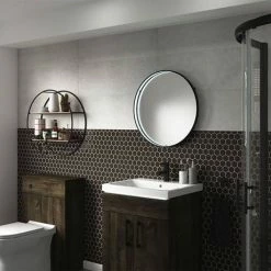 Arezzo Matt Black 600mm Round LED Illuminated Bathroom Mirror with Infrared Sensor & Anti-Fog -Bathroom Mirrors Shop AZ8900MB D2 460