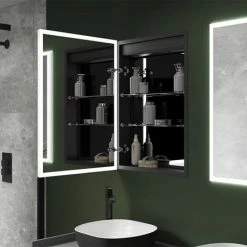 Arezzo 500 x 700mm Recessed LED Illuminated Bathroom Mirror Cabinet with Shaver Socket & Anti-Fog -Bathroom Mirrors Shop AZ8920MB D2 460