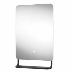 Arezzo Matt Black 800 x 500mm Backlit LED Bathroom Mirror with Hanging Shelf & Anti-Fog