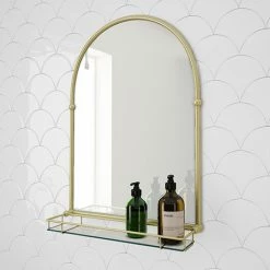 Chatsworth Traditional 700 x 490mm Arched Mirror with Glass Shelf - Brushed Brass