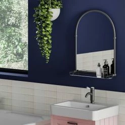 Chatsworth Traditional 700 x 490mm Arched Mirror with Glass Shelf - Matt Black -Bathroom Mirrors Shop CHTMBMS d5 460