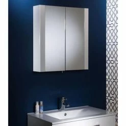 Tavistock Detail Double Door Mirror Cabinet - Gloss White -Bathroom Mirrors Shop DE60W D2 460