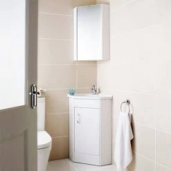Hudson Reed - Design Gloss White Corner Mirror Cabinet with one shelf - LQ059 -Bathroom Mirrors Shop LQ059 d13 460