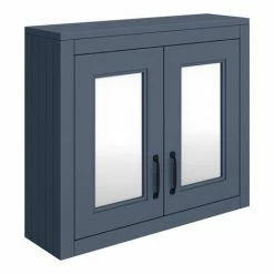 Chatsworth Blue 2-Door Mirror Cabinet - 690mm Wide with Matt Black Handles -Bathroom Mirrors Shop MCABBLUMB d2 460