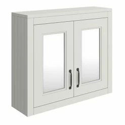 Chatsworth Grey 2-Door Mirror Cabinet - 690mm Wide with Matt Black Handles