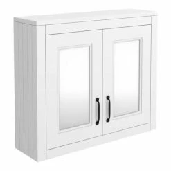 Chatsworth White 2-Door Mirror Cabinet - 690mm Wide with Matt Black Handles -Bathroom Mirrors Shop MCABWHTMB d3 460