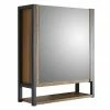 Milan Industrial Matt Black Framed Bathroom Mirror Cabinet - Wood Effect -Bathroom Mirrors Shop MIL350M P