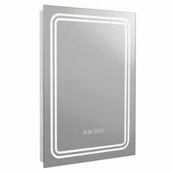 Toreno 500x700mm LED Illuminated Mirror inc. Anti-Fog, Digital Clock & Touch Sensor - MIR020 -Bathroom Mirrors Shop MIR020 D2 460