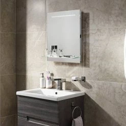 Sensio Nyla LED Mirror with Integrated Glass Shelf, Demister Pad & Shaving Socket - SE30566C0.1 -Bathroom Mirrors Shop SE30566C01 D1 460