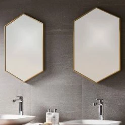 Venice Brushed Brass 500 x 750mm Hexagonal Mirror -Bathroom Mirrors Shop VENHXBRA D2 460