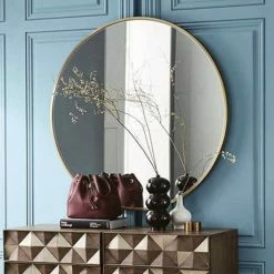 Venice Brushed Brass 800mm Round Mirror -Bathroom Mirrors Shop VENR60BRA D2 460 1